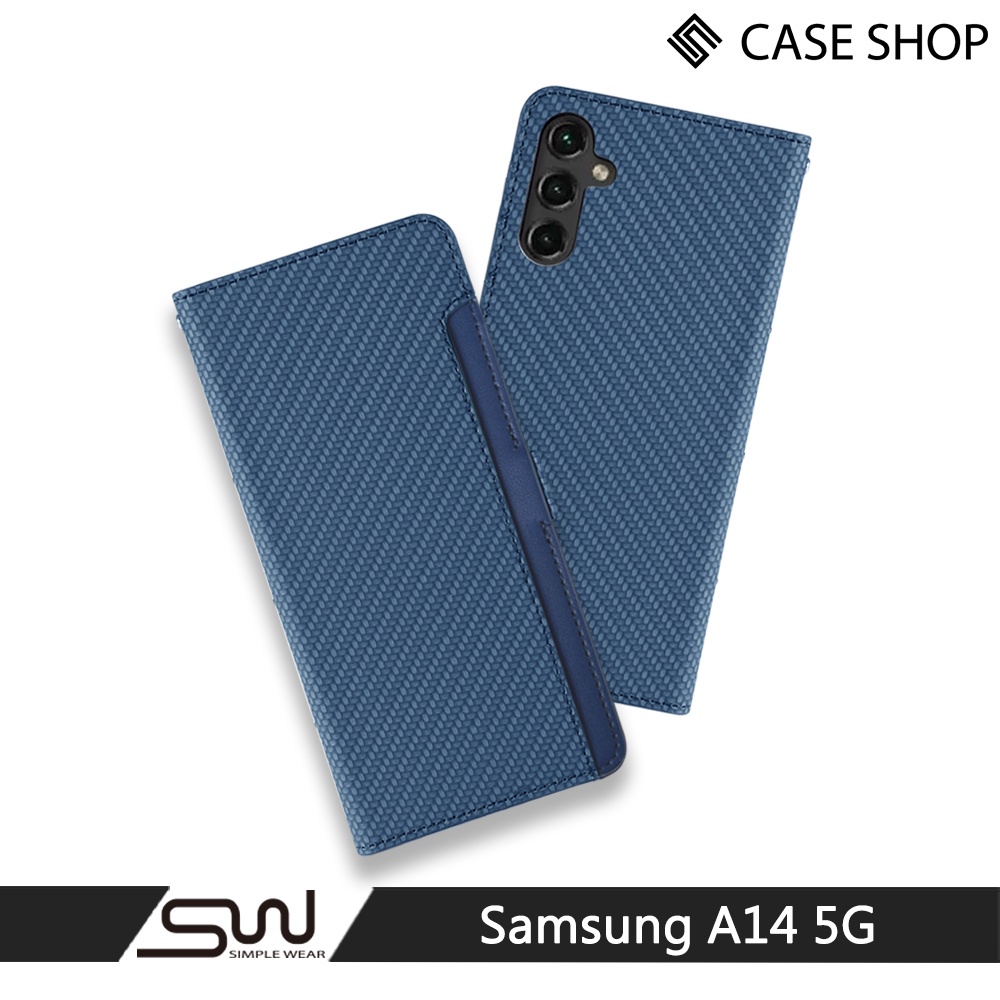 【CASE SHOP】Samsung A14 5G 前收納側掀皮套-藍
