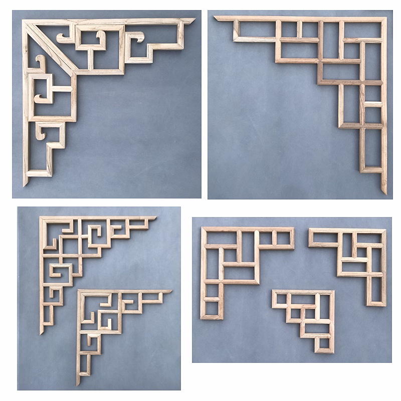 限時免運 客製化窗花 仿古窗花 木雕窗花 花格門窗 推薦新中式木雕等邊實木窗花埡口角花門楣過道吊頂縷空花格裝潢