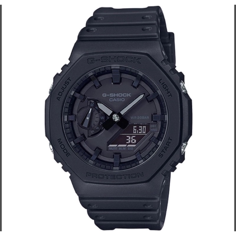 【CASIO】G-SHOCK 農家橡樹八角雙顯錶-全黑 (GA-2100-1A1)