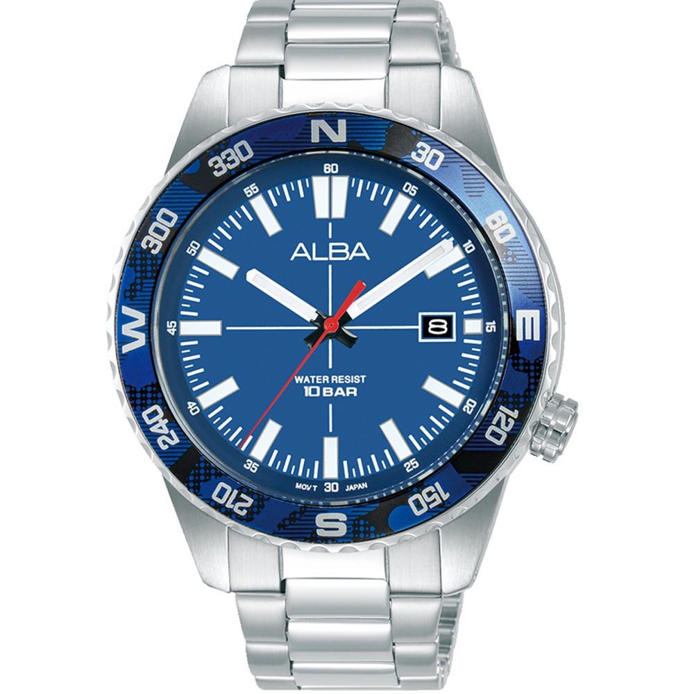 ALBA 雅柏【VJ42-X335B / AS9Q19X1】戶外風格 簡易方位時尚手錶-藍 / 42mm