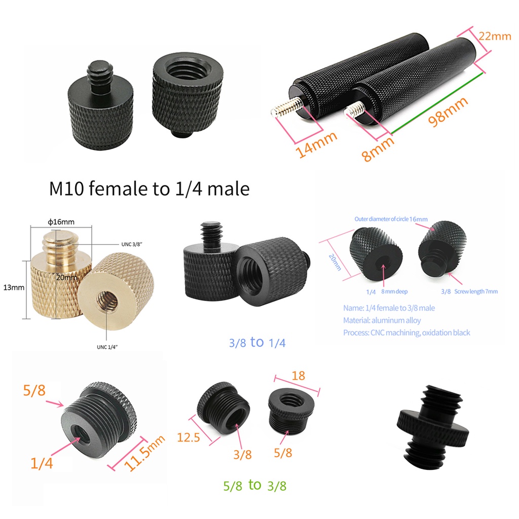 Xt-xinte 金屬螺絲安裝適配器 1/4 3/8 5/8 M10 M4 螺紋螺絲母對公三腳架板閃光燈麥克風轉換器,適
