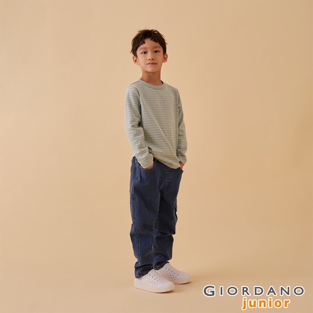 GIORDANO 童裝磨毛條紋T恤 (三色任選)  03022616