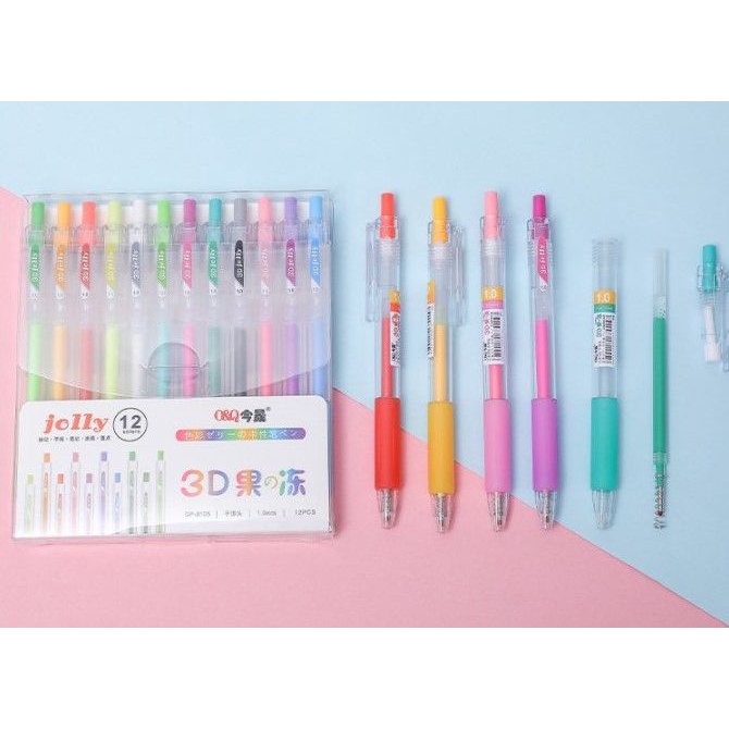 彩色立體果汁筆 3D立體果凍筆-12支 文具用品 多色筆 手帳筆 彩色記號筆 果汁筆 中性筆 立體筆 多彩果凍筆 記號筆