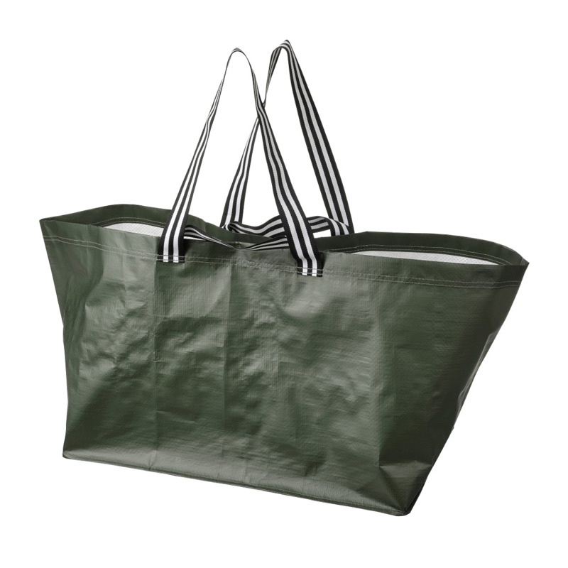 IKEA 新品購物袋 (綠色 &amp;黑白線條 &amp;藍色）71L 縫上條子肩帶的大袋 當洗衣袋或購物都合適 容易清潔更可摺疊