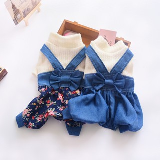 ◐✶❃狗狗四腳衣服薄款夏季寵物衣服春夏連體牛仔背帶褲小型犬寵物服飾