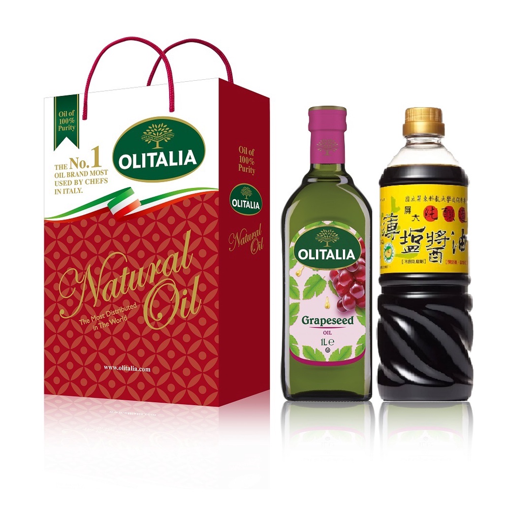 Olitalia 奧利塔葡萄籽油+屏大薄鹽醬油禮盒(葡萄籽油1000ml*1+醬油710ml*1)