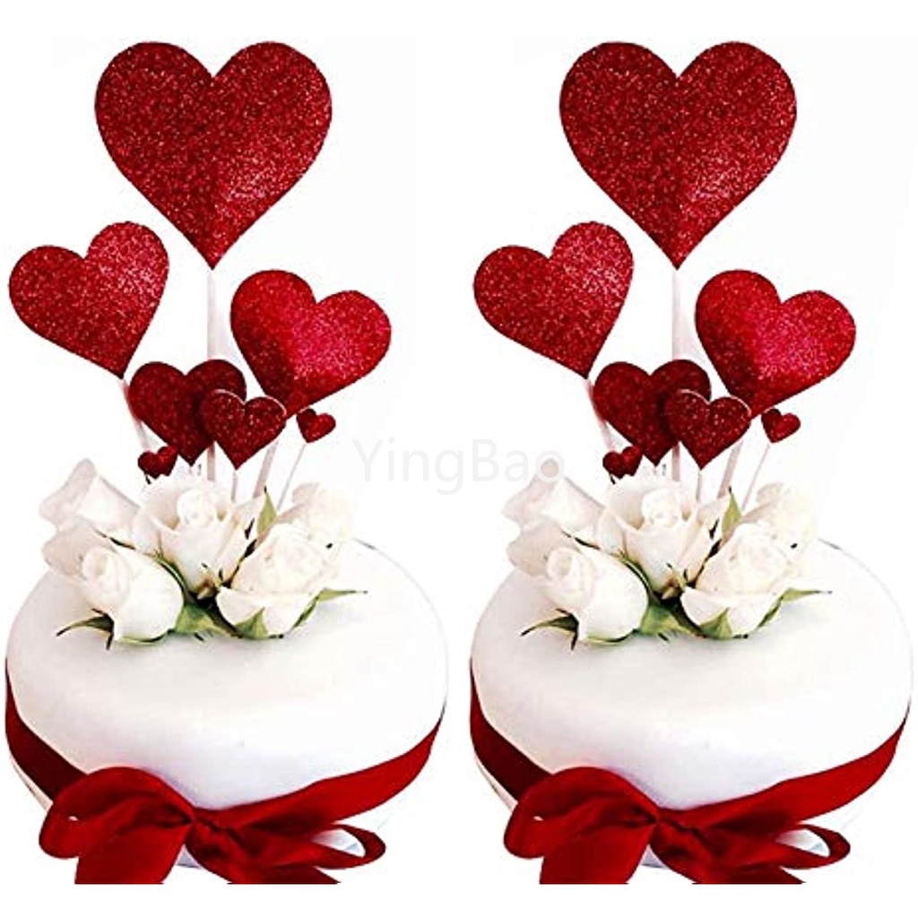 2 件套 14 件情人節蛋糕裝飾閃光紅心紙杯蛋糕裝飾蛋糕裝飾情人節婚禮派對節日用品