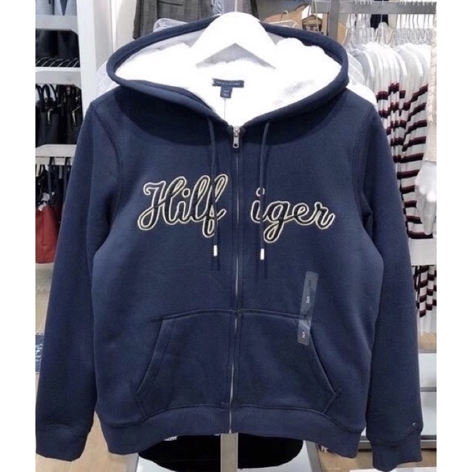 專櫃購買 Tommy hilfiger 藏藍色女款S  毛毛連帽外套 保暖厚絨拉休閒運動 連帽外套