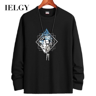 IELGY 長袖t恤男士圓領純棉t恤加大碼上衣jt扇框