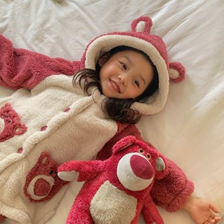 【肆捌】法蘭絨睡衣兒童珊瑚絨睡衣兒童小孩睡衣熊毛絨睡衣女童冬季加厚珊瑚絨女孩中大兒童可愛連帽套裝1216