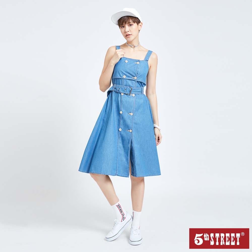 5th STREET 女裝吊帶牛仔背心裙-中古藍