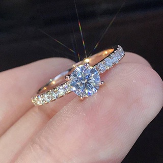 日韓爆款 歐美簡約鋯石訂婚結婚戒指 銅鍍白金仿鑽戒