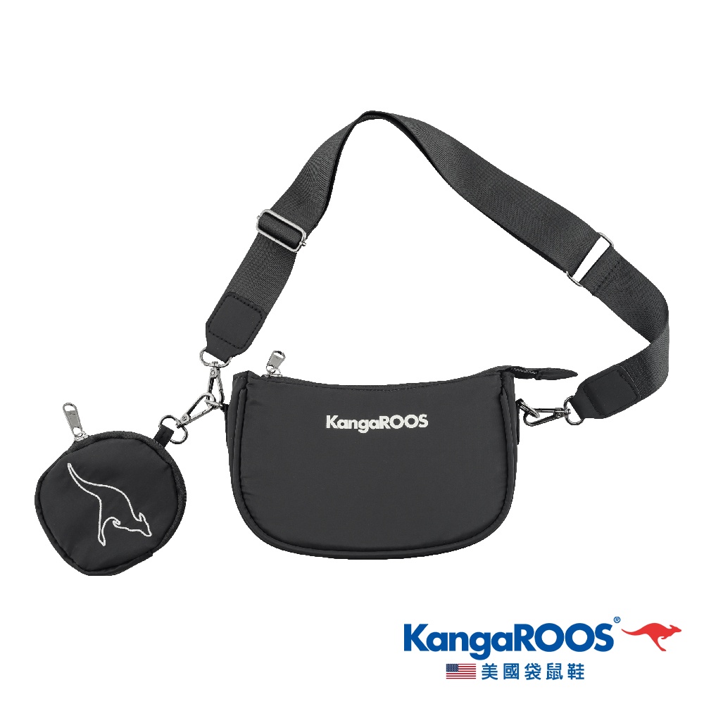 【KangaROOS 美國袋鼠鞋】中性 男女款 多功能側背包 小包 隨身小包 (黑-KA32680)