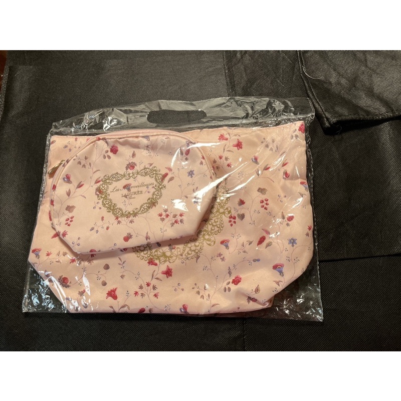 法國 知名馬卡龍品牌  Les Merveilleuses LADUREE  粉紅花園手提袋 （托特包加化妝包 ）全新品
