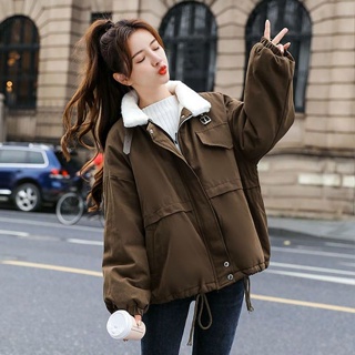 韓系冬季外套 派剋服加絨加厚寬鬆短款上衣 加絨外套