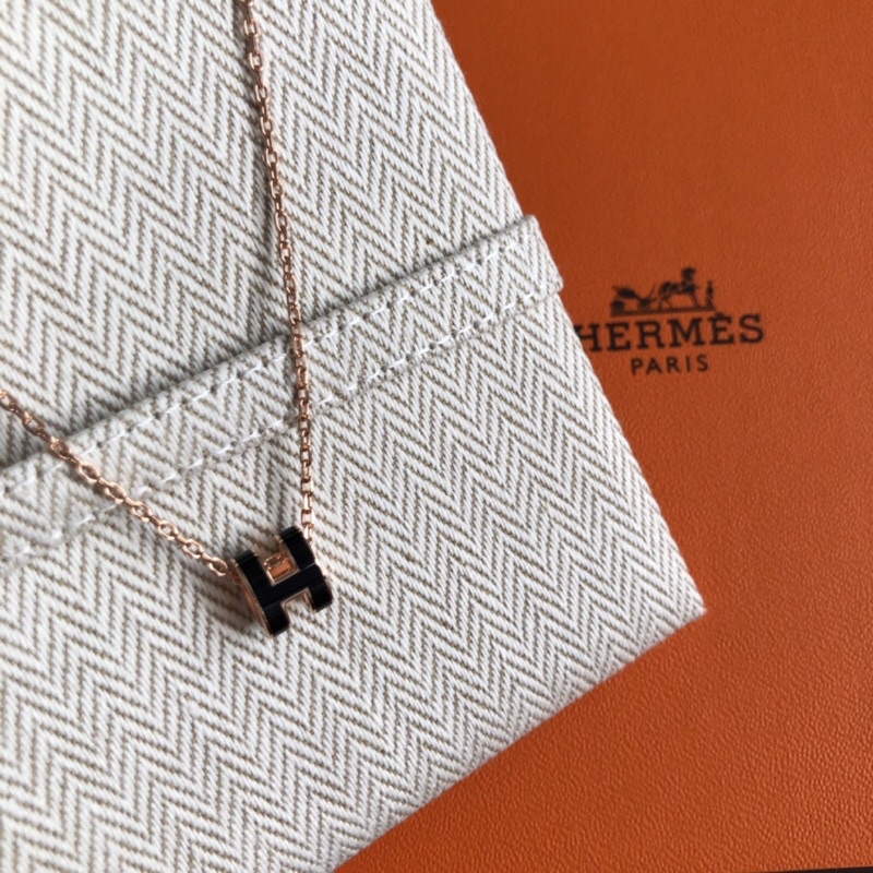 Hermes 愛馬仕Mini Pop H項鍊 黑x玫瑰金