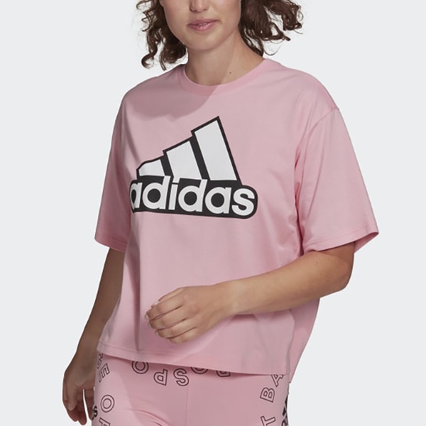 Adidas ESSENTIALS HC9184 女裝 短袖 短版 休閒 LOGO 粉