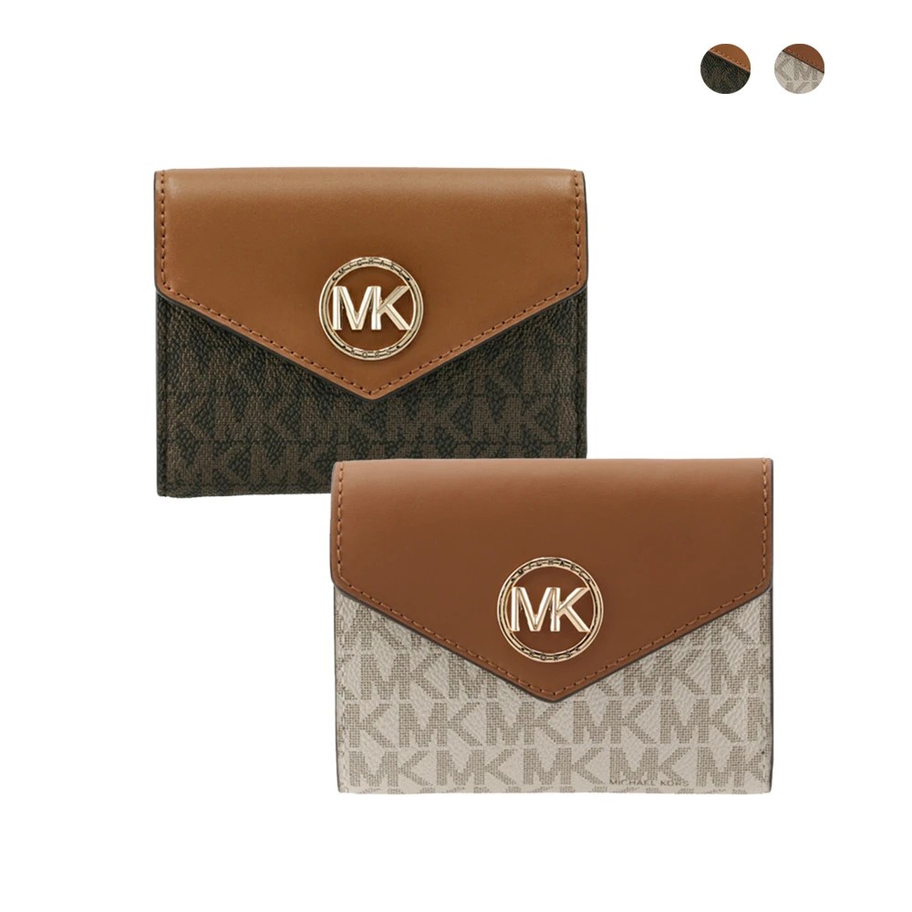 Michael Kors 專櫃款 金字圓標LOGO防刮皮革壓釦短夾皮夾(兩款可選)