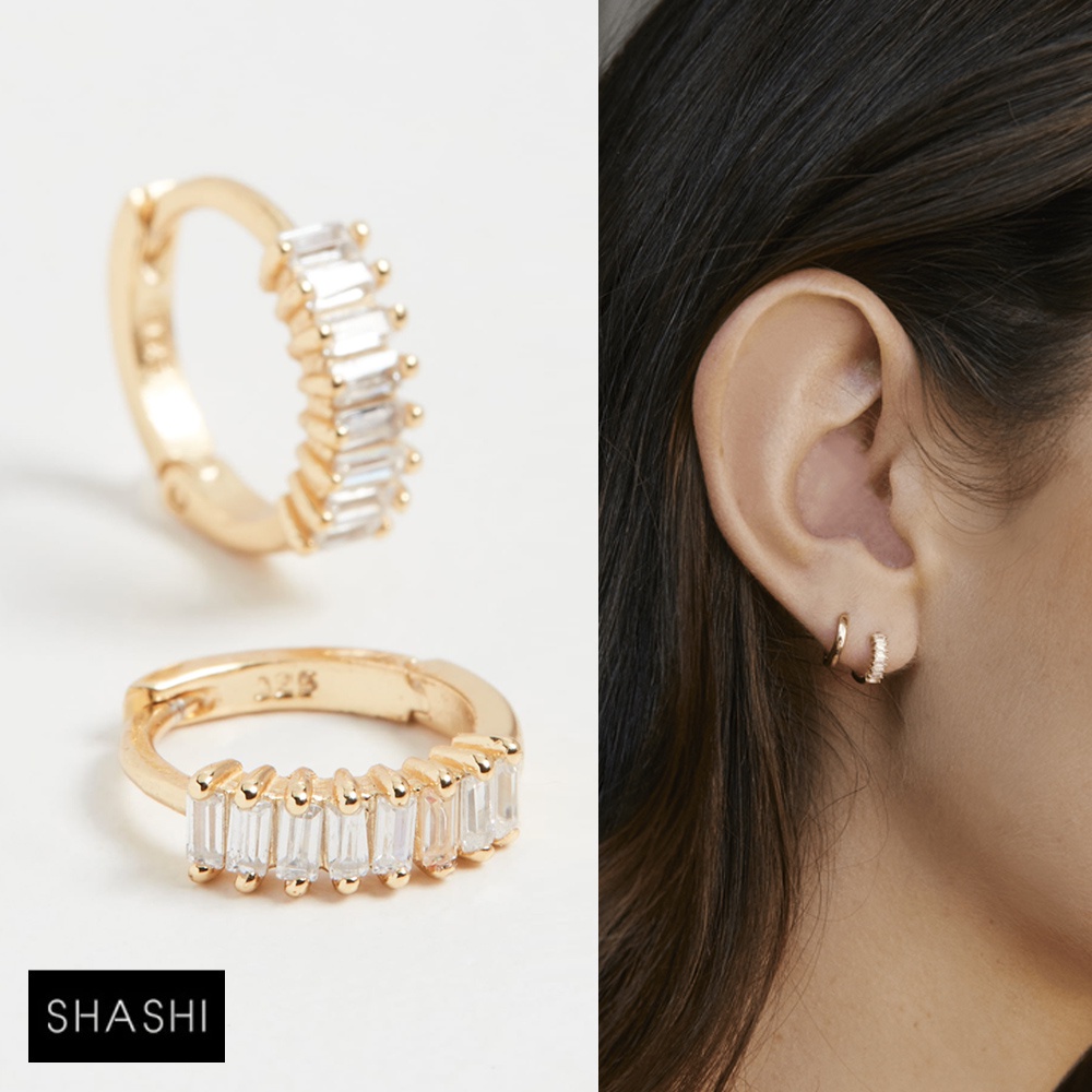 SHASHI 紐約品牌 Teagan 金色方鑽耳環 簡約C形耳環