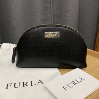 全新｜FURLA 防刮皮革拉鍊化妝包 萬用包 黑色