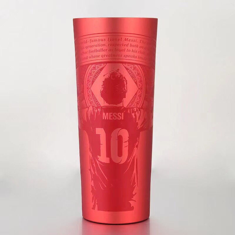 百威世界盃梅西款紀念版啤酒杯 可變色鋁製百威啤酒杯 變色鋁製杯