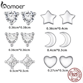 Bamoer 925 純銀簡約迷你圓形鋯石耳環系列女士時尚首飾