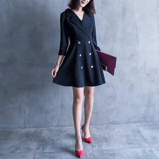 赫本小黑裙 復古少女風 顯瘦連身裙 蓬蓬裙 女夏春裝 黑色 sukol 修身設計