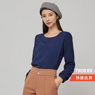 niceioi【特惠】肩部造型剪裁雪紡上衣 長袖上衣 衣服 t恤 女裝