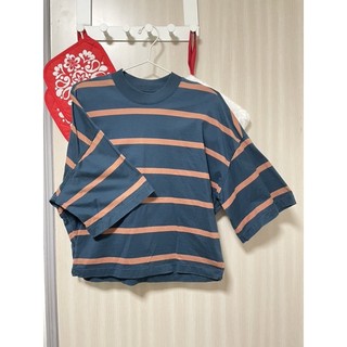 【現貨】二手衣 Uniqlo 優衣庫 上衣 T恤 T-shirt S號 條紋 墨綠色 藏青色 寬鬆 舒適 百搭