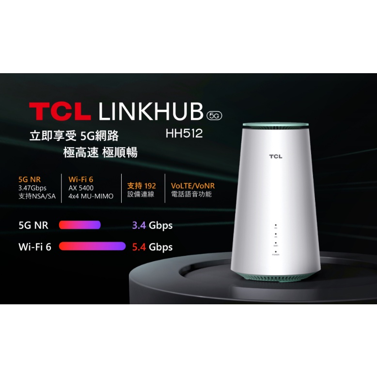 【全新】TCL LINKHUB HH512 5G NR 無線分享路由器 AX5400 WiFi 6