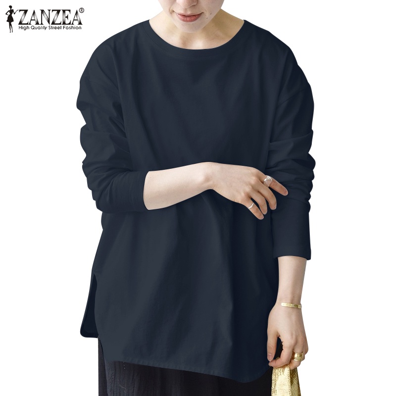 Zanzea 女式韓版圓領全袖寬鬆休閒襯衫
