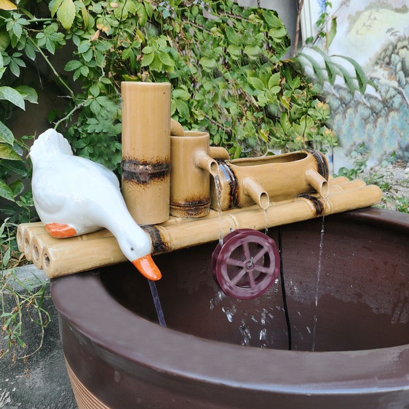 陶瓷圓形魚缸造景循環流水器擺件過濾增氧配件仿竹子竹筒搭配配件