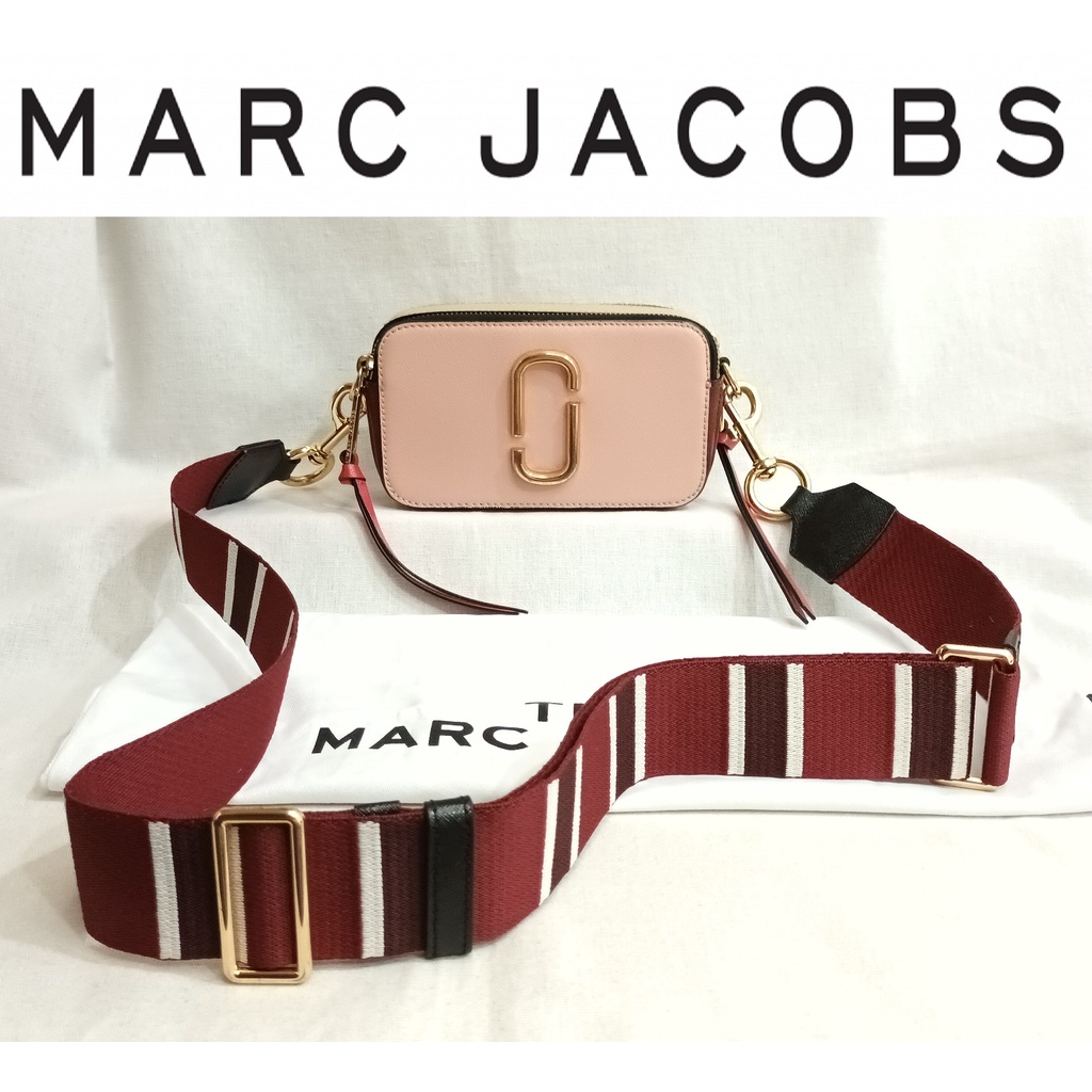 真品 MARC JACOBS 馬克 粉棗紅撞色 MJ mini相機包 寬背帶 肩背 側背包 附防塵袋
