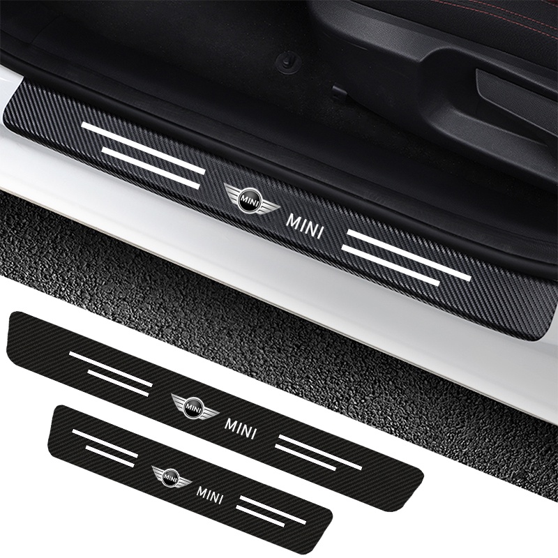 4 件裝汽車防踩貼紙黑色碳纖維車門門檻防刮貼紙適用於 Mini Cooper One S R50 R53 R56 R60