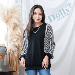 台灣現貨 大尺碼兩側直條剖線撞色顯瘦上衣(黑色)-Dolly多莉大碼專賣
