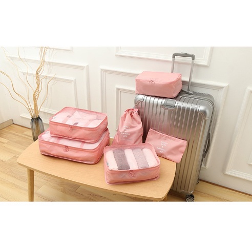 【國際通】粉色 DINIWELL行李箱衣物整理袋防水旅游收纳包6件套装防水旅行收纳袋