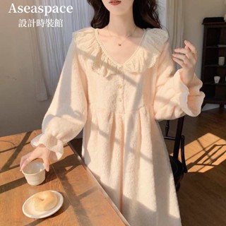 aseaspace·秋冬毛絨睡衣裙子居家服兩件套宮廷風爆款珊瑚絨睡裙女秋冬款甜美女士保暖居家睡衣套裝