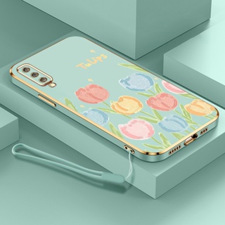 SAMSUNG 鬱金香花朵手機殼適用於三星 Galaxy A7 2018 A750 時尚美女花卉防震相機保護手機套