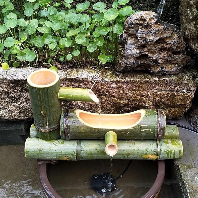 ✐✥竹子流水擺件陽臺客廳造景噴泉石槽桌面小魚缸盆景增氧循環過濾器