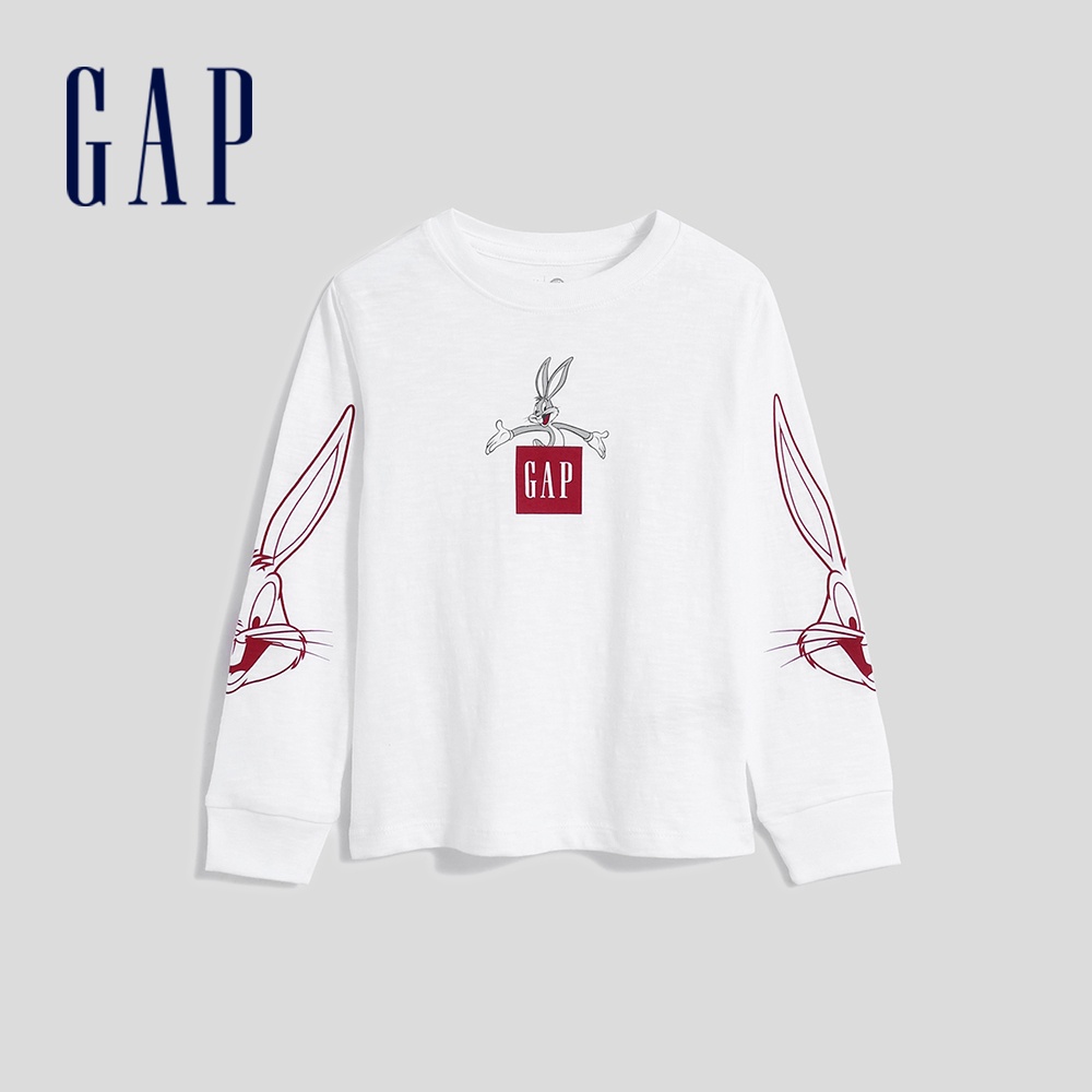 Gap 男幼童裝 Gap x Warner Bros聯名 兔八哥Logo純棉長袖T恤-白色(516125)