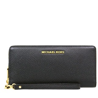 MICHAEL KORS 拉鍊長夾 皮夾 鵝卵石壓紋真皮革 加大長夾 長夾 手拿包 M27056 黑色MK(現貨)