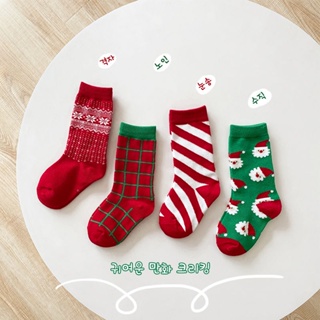 兒童襪子秋冬季純棉耶誕中筒襪加厚款男童女童兒童大紅色寶寶長襪