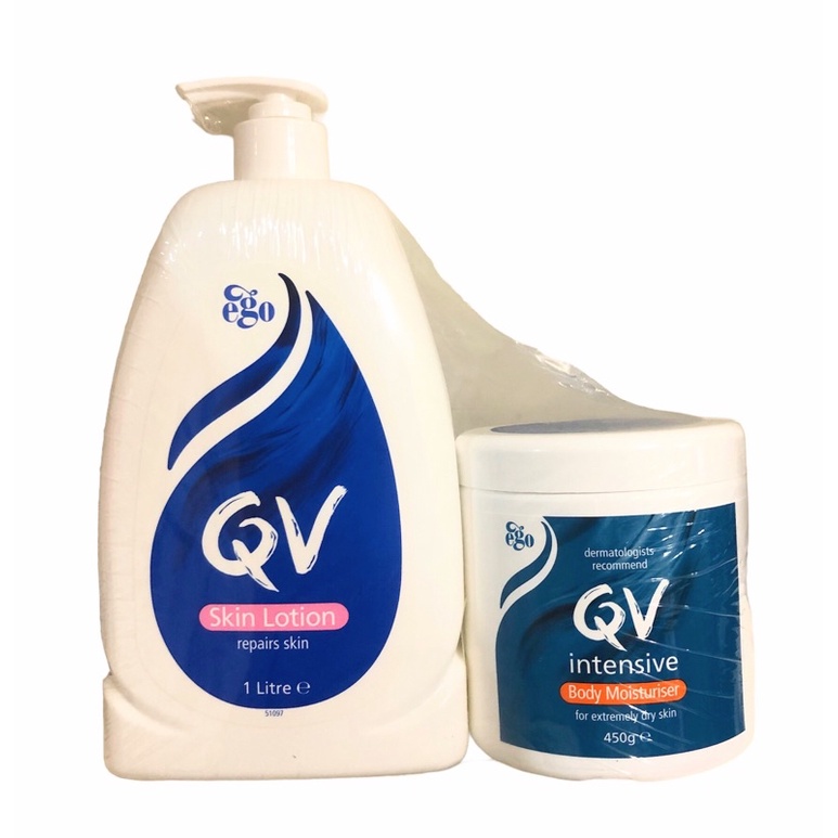 澳洲QV 高效 修護 保濕組 (重度 修護 乳膏 450g / 舒敏 保濕 乳液 1L / 2入組 ）