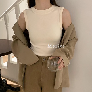 Merite｜現貨~秋冬微磨毛小高領無袖背心｜白色｜黑色｜灰色｜杏色｜卡其｜咖啡