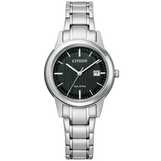 CITIZEN 星辰 光動能 日期顯示 鋼錶帶女錶 黑銀 29.4mm /FE1081-67E