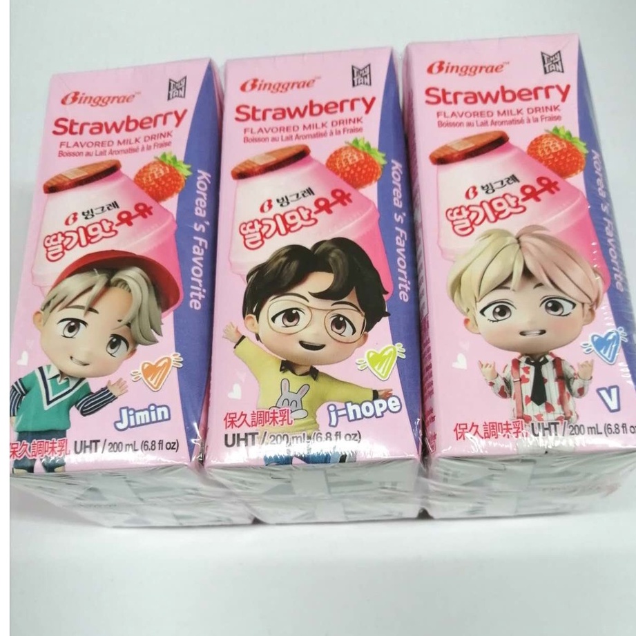 【Binggrae 】草莓牛奶 香蕉牛奶 保久調味乳1組（ 200ml *6 瓶）Q版包裝  costco代購