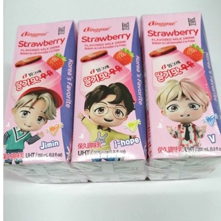 【Binggrae 】草莓牛奶 香蕉牛奶 保久調味乳1組（ 200ml *6 瓶）Q版包裝 costco代購