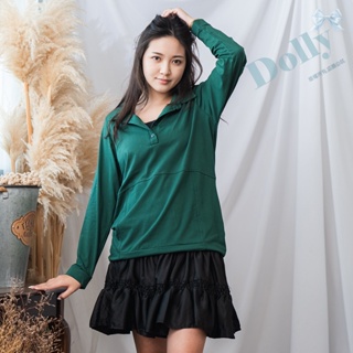 特價 台灣現貨 大尺碼綠色翻領拼接上衣-Dolly多莉大碼專賣