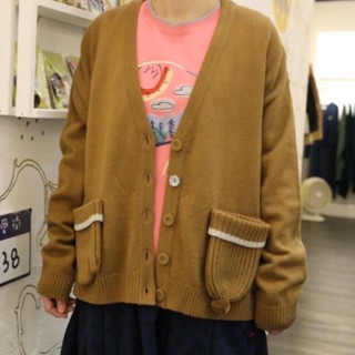 a la sha 【全新、咖S】 手套帽帽造型口袋針織🧶長袖外套
