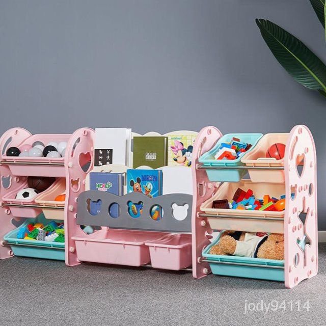 免運~兒童玩具收納架 幼兒園寶寶整理架書架 廚房多層櫃置物架傢用帶蓋 收納架 兒童櫃 置物籃 置物架 XLHV